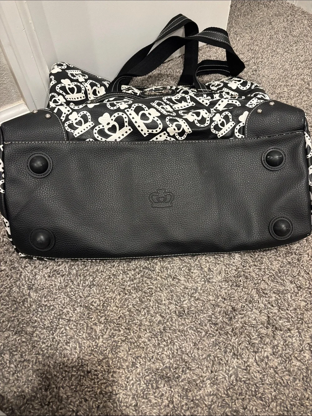 Kathy Van Zeeland Black and White Heart Print Duffel Bag